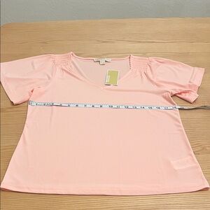 Michael Kors Light Pink Fluffer  Short Sleeve Top V- neckline Women Size M